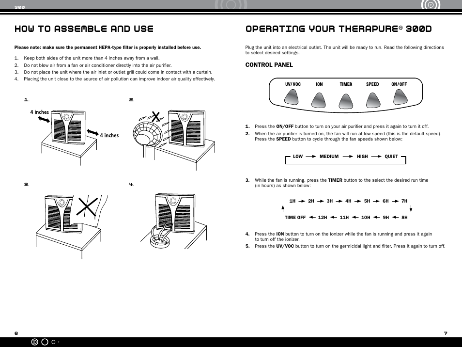 How to assemble and use, Operating your therapure® 300d | Ionic Pro 1040808 User Manual | Page 5 / 10