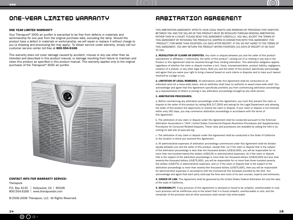 Arbitration agreement, One-year limited warranty | Ionic Pro 1040808 User Manual | Page 9 / 10