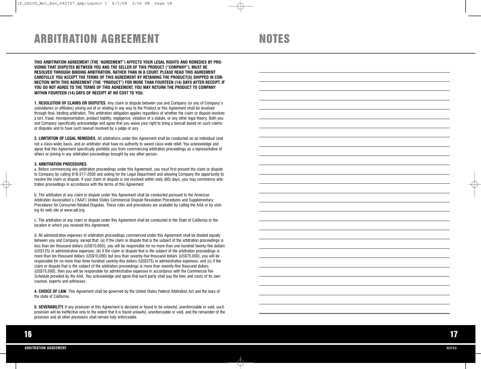 Arbitration agreement | Ionic Pro CA500 User Manual | Page 10 / 11