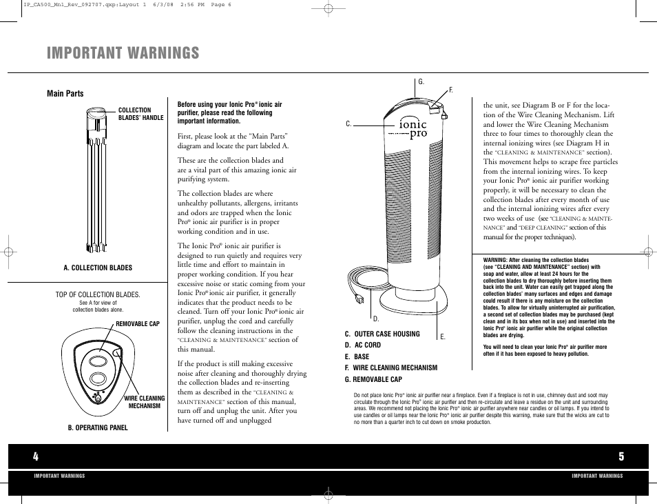 Important warnings | Ionic Pro CA500 User Manual | Page 4 / 11