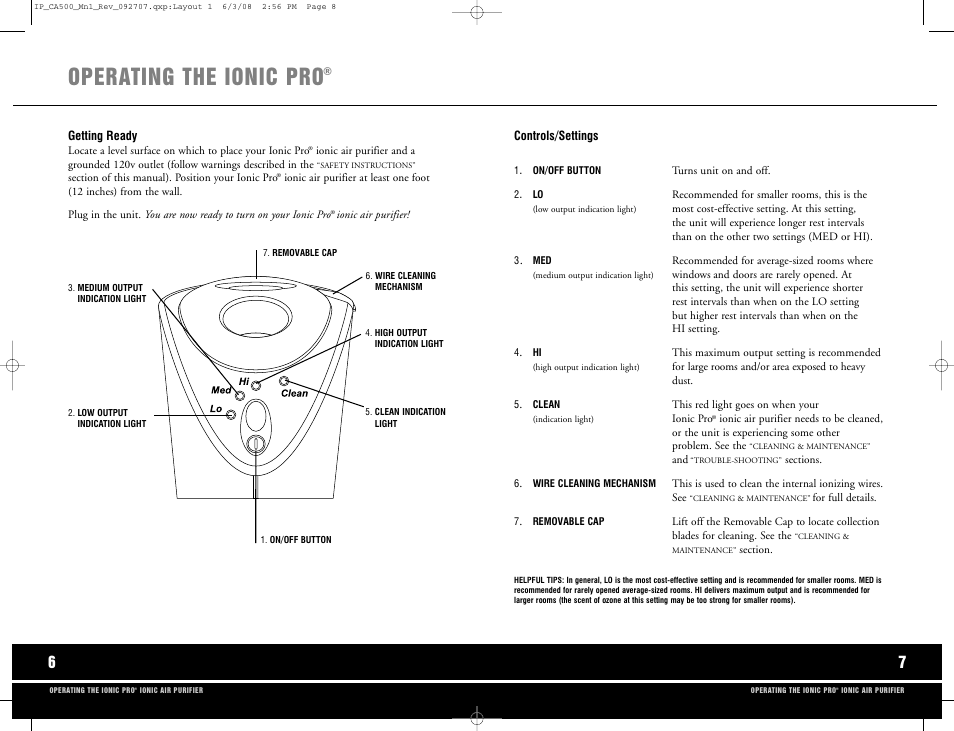 Operating the ionic pro | Ionic Pro CA500 User Manual | Page 5 / 11