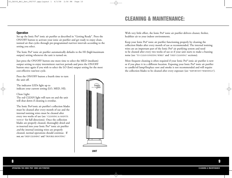 Cleaning & maintenance | Ionic Pro CA500 User Manual | Page 6 / 11