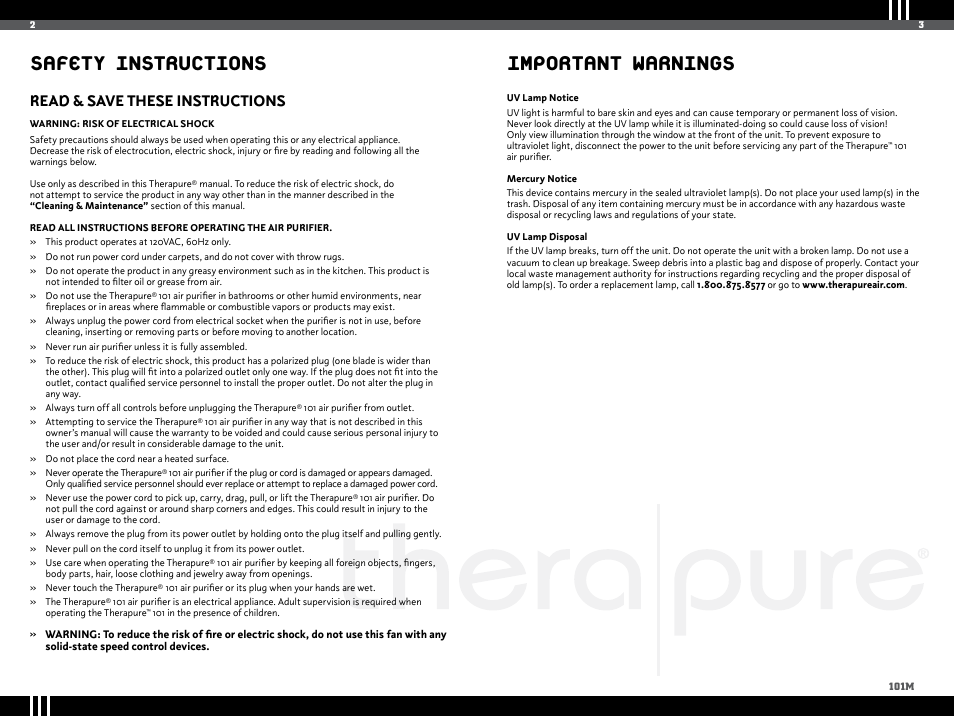 Safety instructions important warnings, Read & save these instructions | Ionic Pro TP101M User Manual | Page 3 / 10
