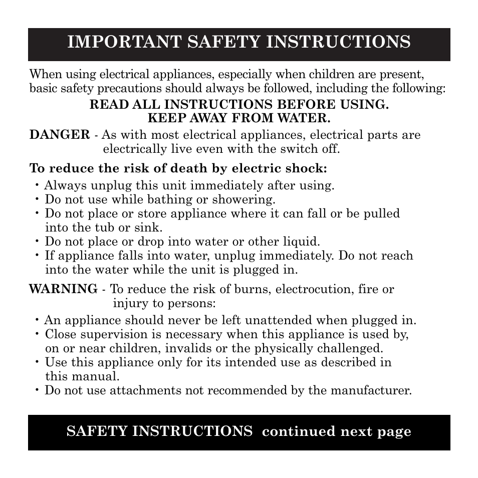 Important safety instructions | Ionic Pro SI749 User Manual | Page 3 / 11
