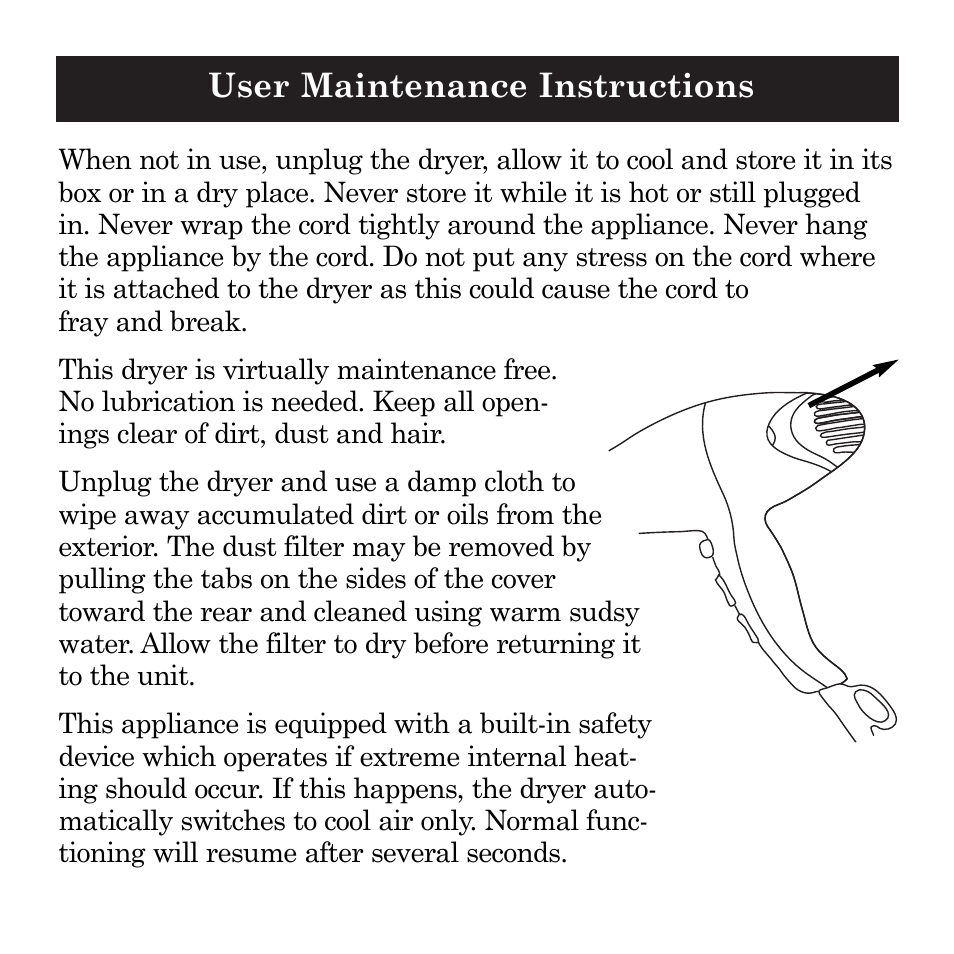User maintenance instructions | Ionic Pro SI749 User Manual | Page 9 / 11