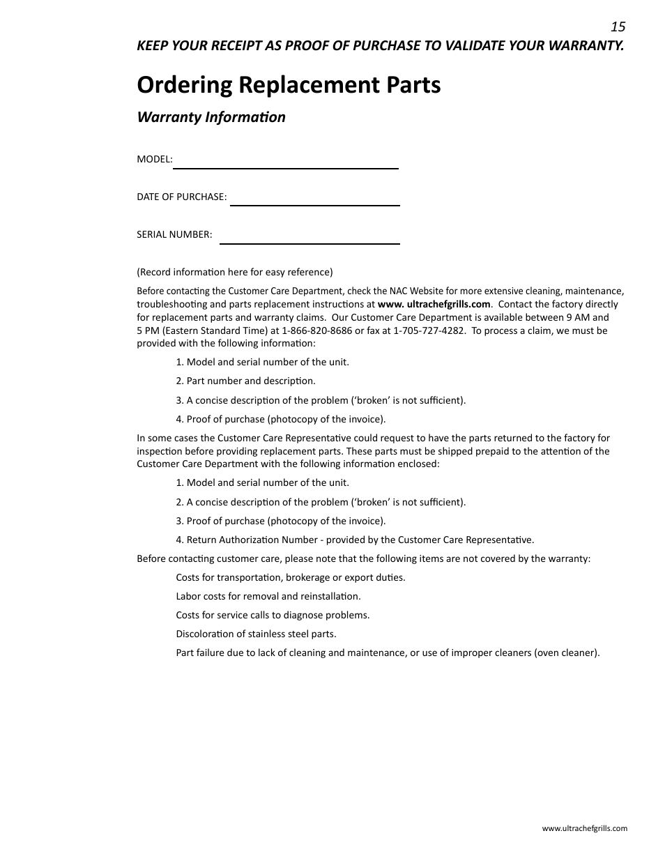 Ordering replacement parts, Warranty information | Interlink electronic L485SIB User Manual | Page 15 / 48