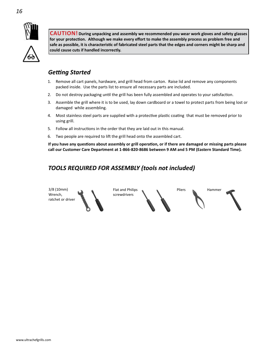 Getting started, Tools required for assembly (tools not included), Caution | Interlink electronic L485SIB User Manual | Page 16 / 48