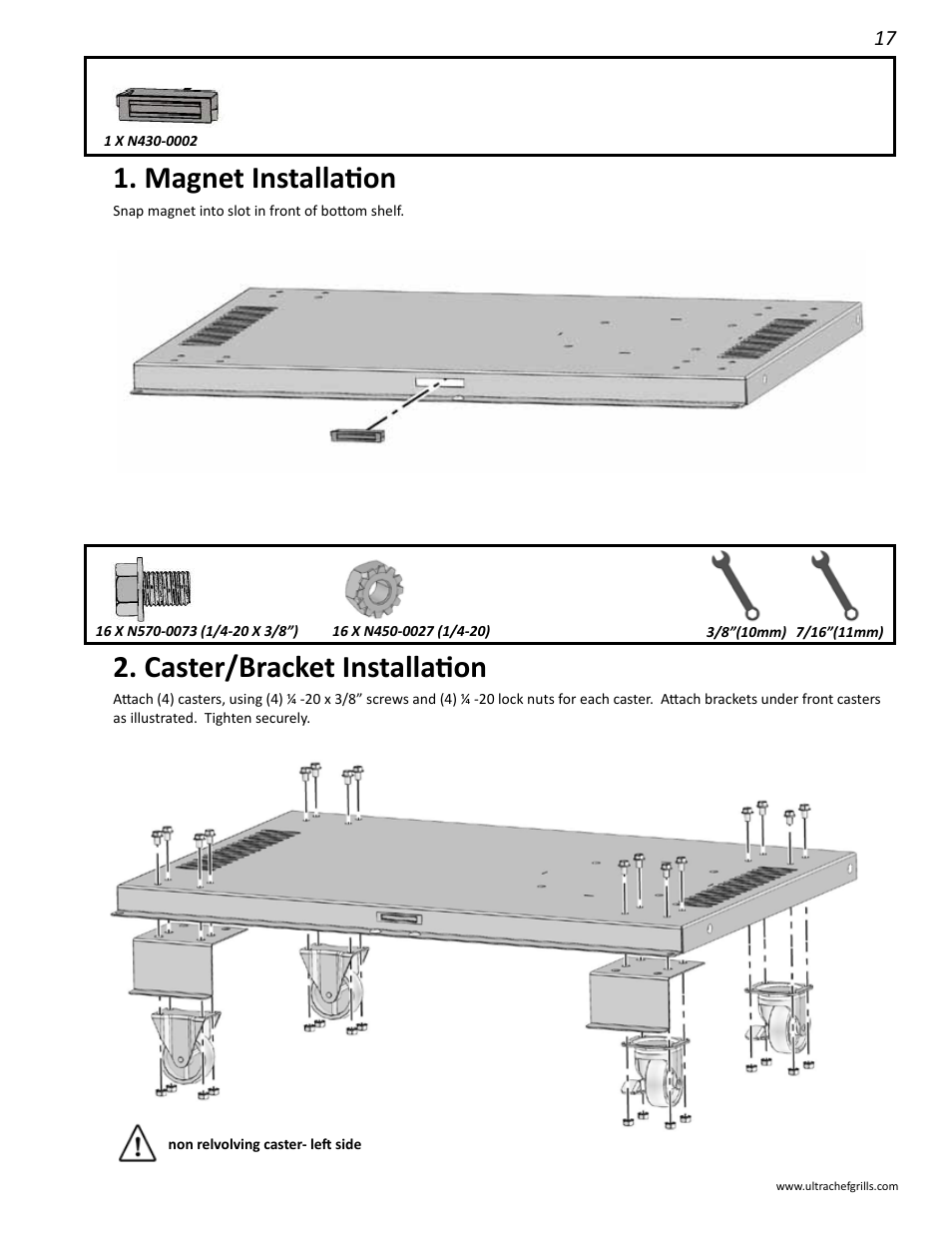 Caster/bracket installation, Magnet installation | Interlink electronic L485SIB User Manual | Page 17 / 48