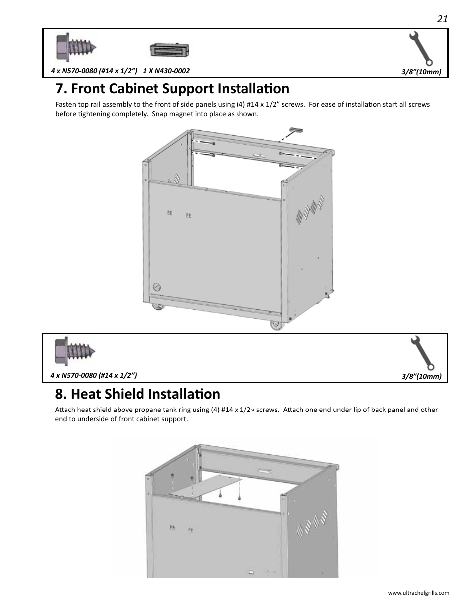 Front cabinet support installation, Heat shield installation | Interlink electronic L485SIB User Manual | Page 21 / 48