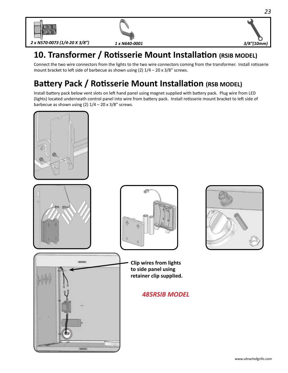 Transformer / rotisserie mount installation, Battery pack / rotisserie mount installation, 485rsib model | Interlink electronic L485SIB User Manual | Page 23 / 48