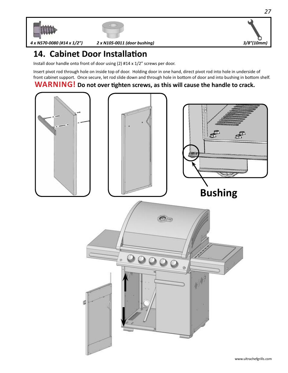Bushing, Cabinet door installation, Warning | Interlink electronic L485SIB User Manual | Page 27 / 48