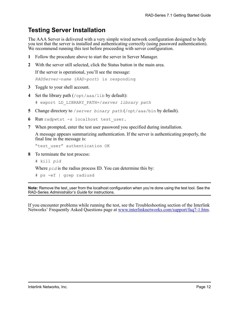 Testing server installation | Interlink electronic 7.1 User Manual | Page 16 / 25