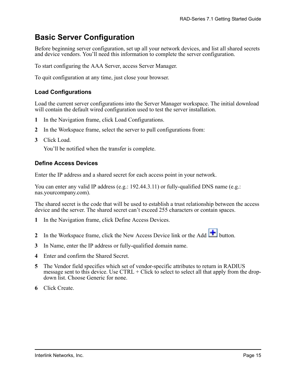 Basic server configuration, Load configurations define access devices | Interlink electronic 7.1 User Manual | Page 19 / 25