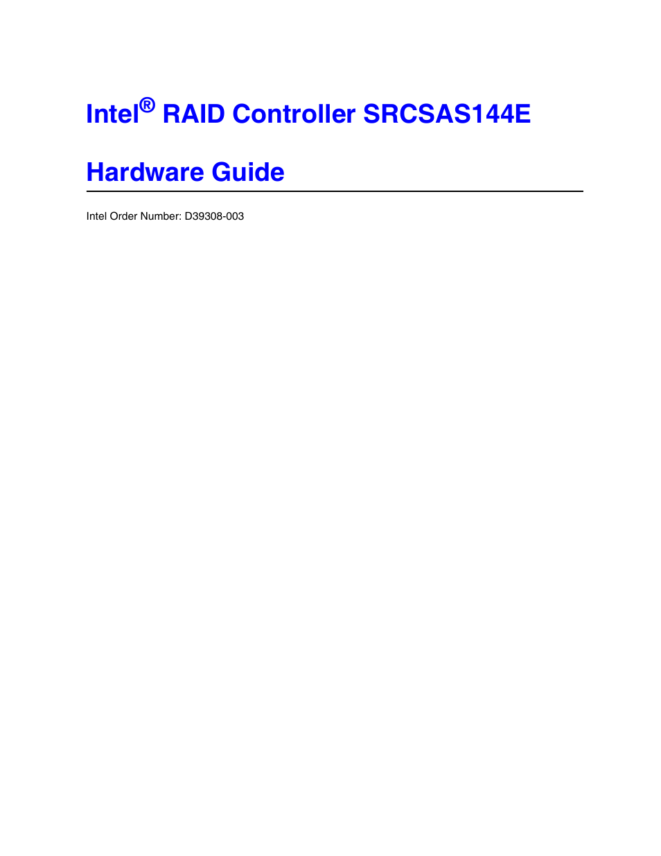 Intel raid controller srcsas144e User Manual | 28 pages