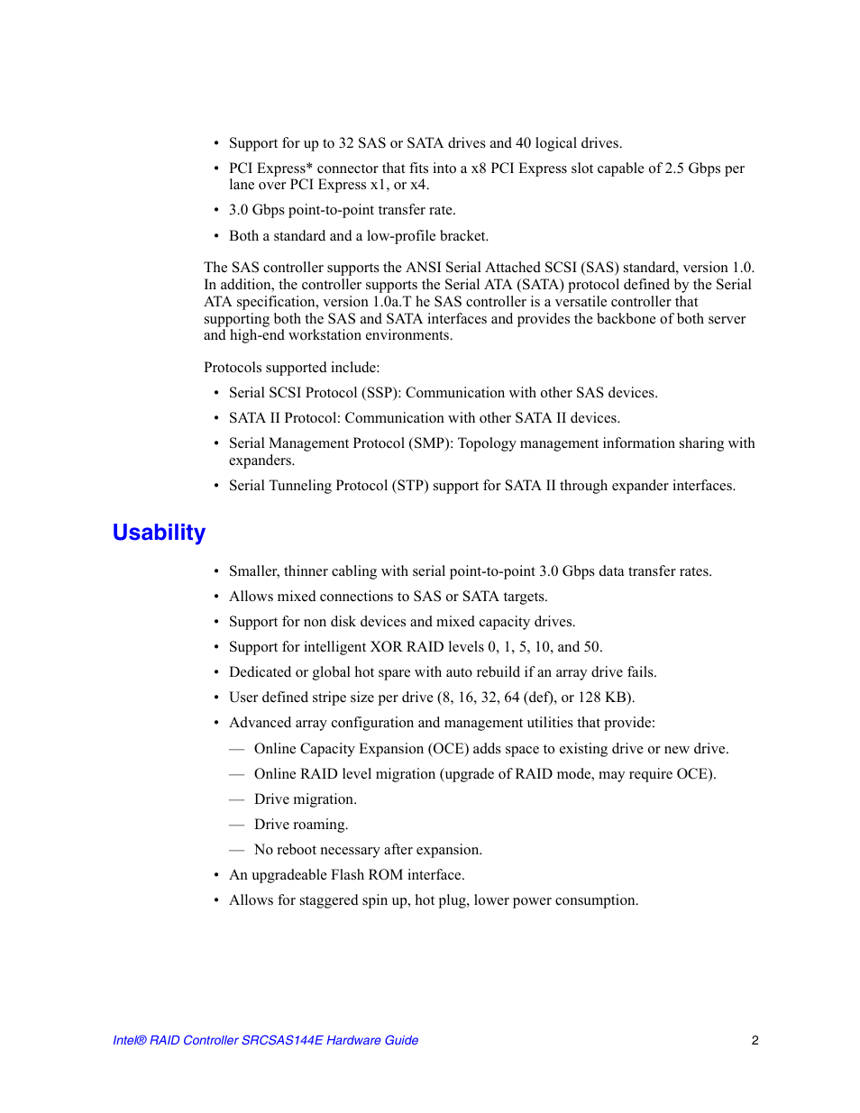 Usability | Intel raid controller srcsas144e User Manual | Page 11 / 28