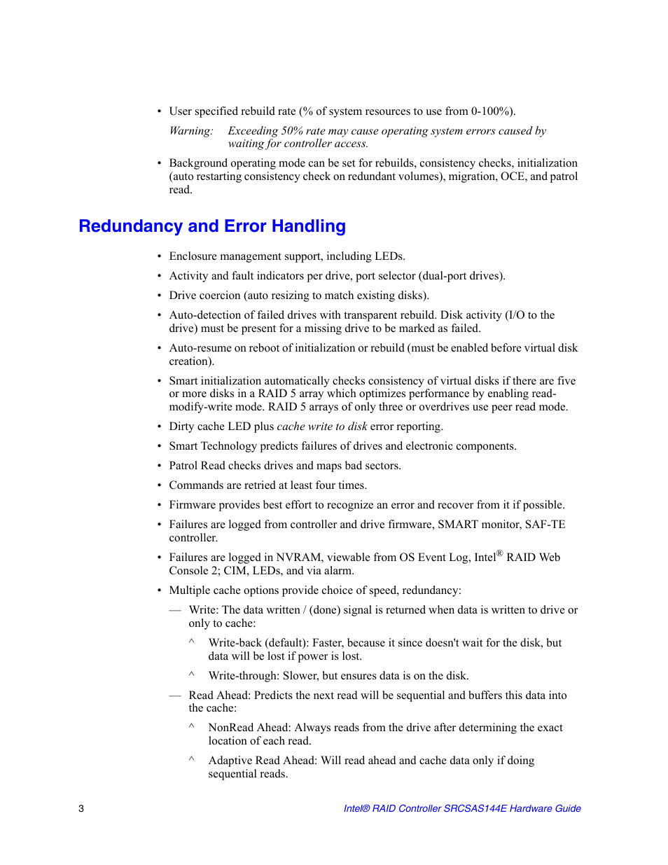 Redundancy and error handling | Intel raid controller srcsas144e User Manual | Page 12 / 28