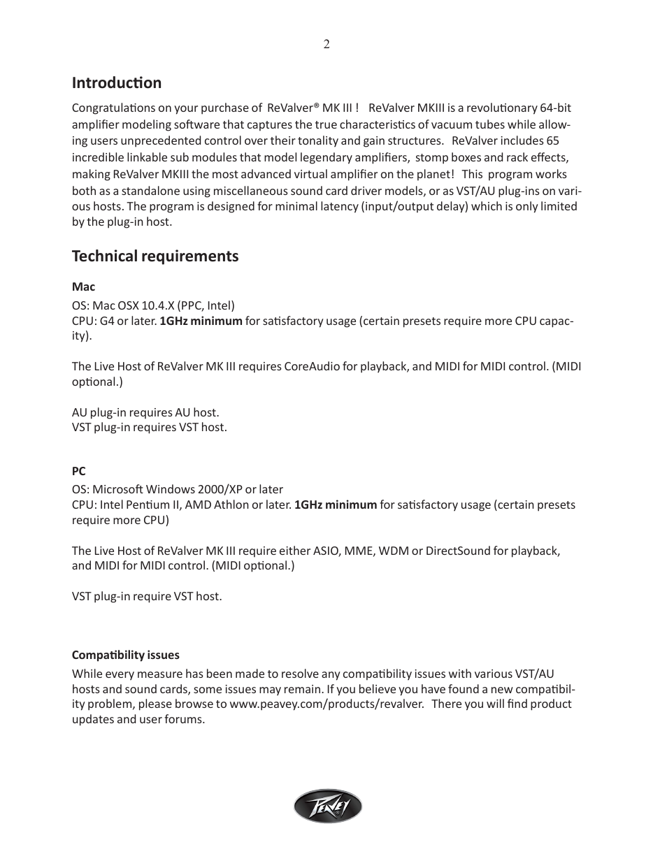 Introduction, Technical requirements | Intel Peavey ReValver MK III User Manual | Page 3 / 45