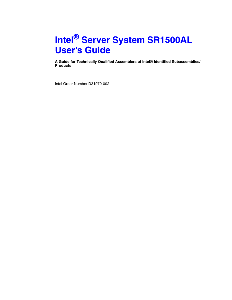 Intel SR1500AL User Manual | 180 pages