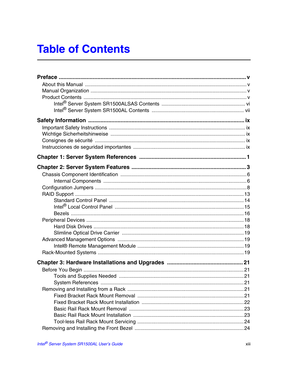 Intel SR1500AL User Manual | Page 13 / 180