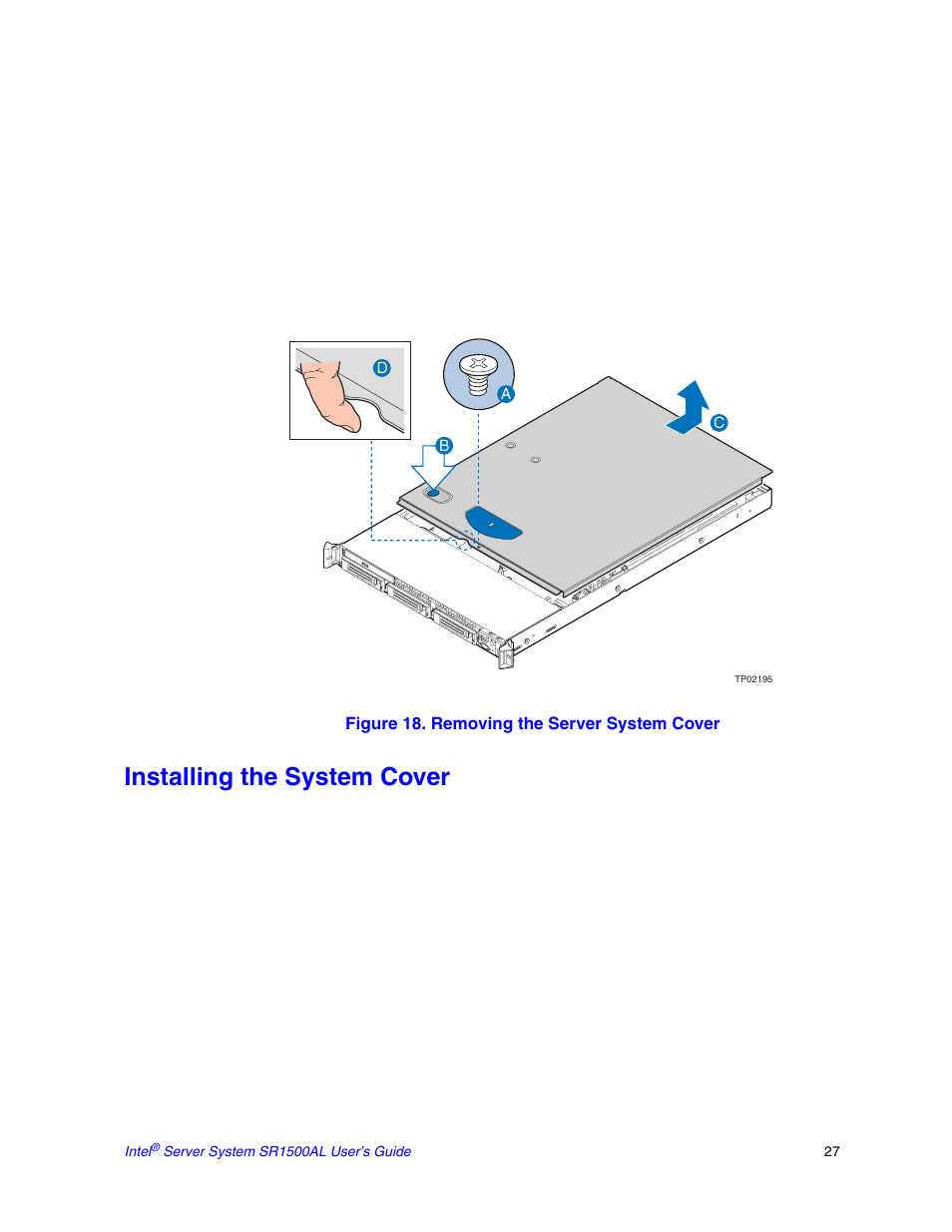 Installing the system cover | Intel SR1500AL User Manual | Page 49 / 180