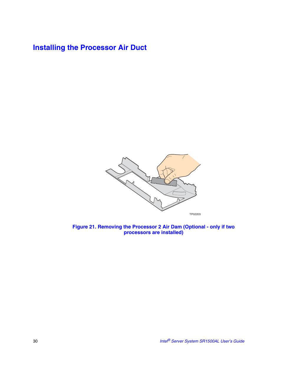 Installing the processor air duct | Intel SR1500AL User Manual | Page 52 / 180