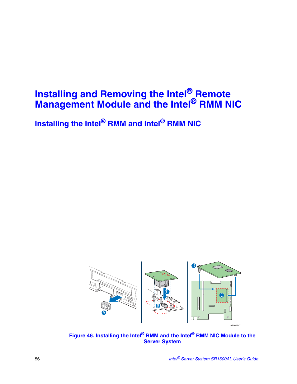 Installing and removing the intel, Remote management module and the intel, Rmm nic | Installing the intel, Rmm and intel | Intel SR1500AL User Manual | Page 78 / 180