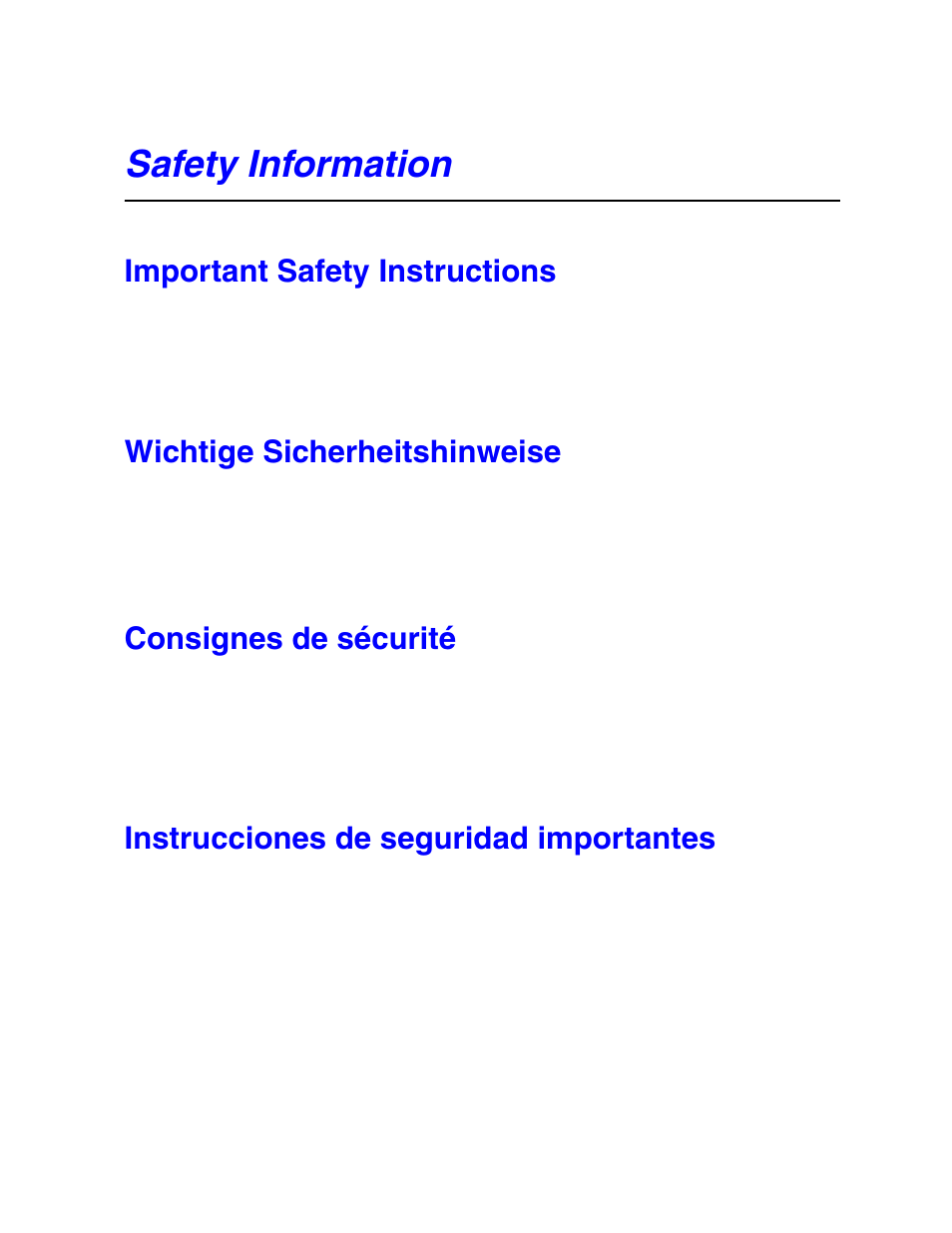 Safety information, Important safety instructions, Wichtige sicherheitshinweise | Consignes de sécurité, Instrucciones de seguridad importantes | Intel SR1500AL User Manual | Page 9 / 180