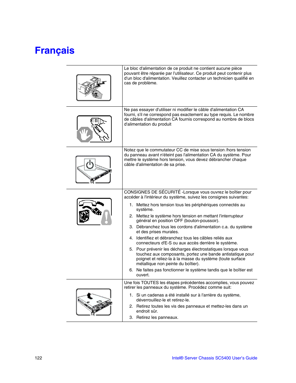 Français | Intel SC5400 User Manual | Page 102 / 146