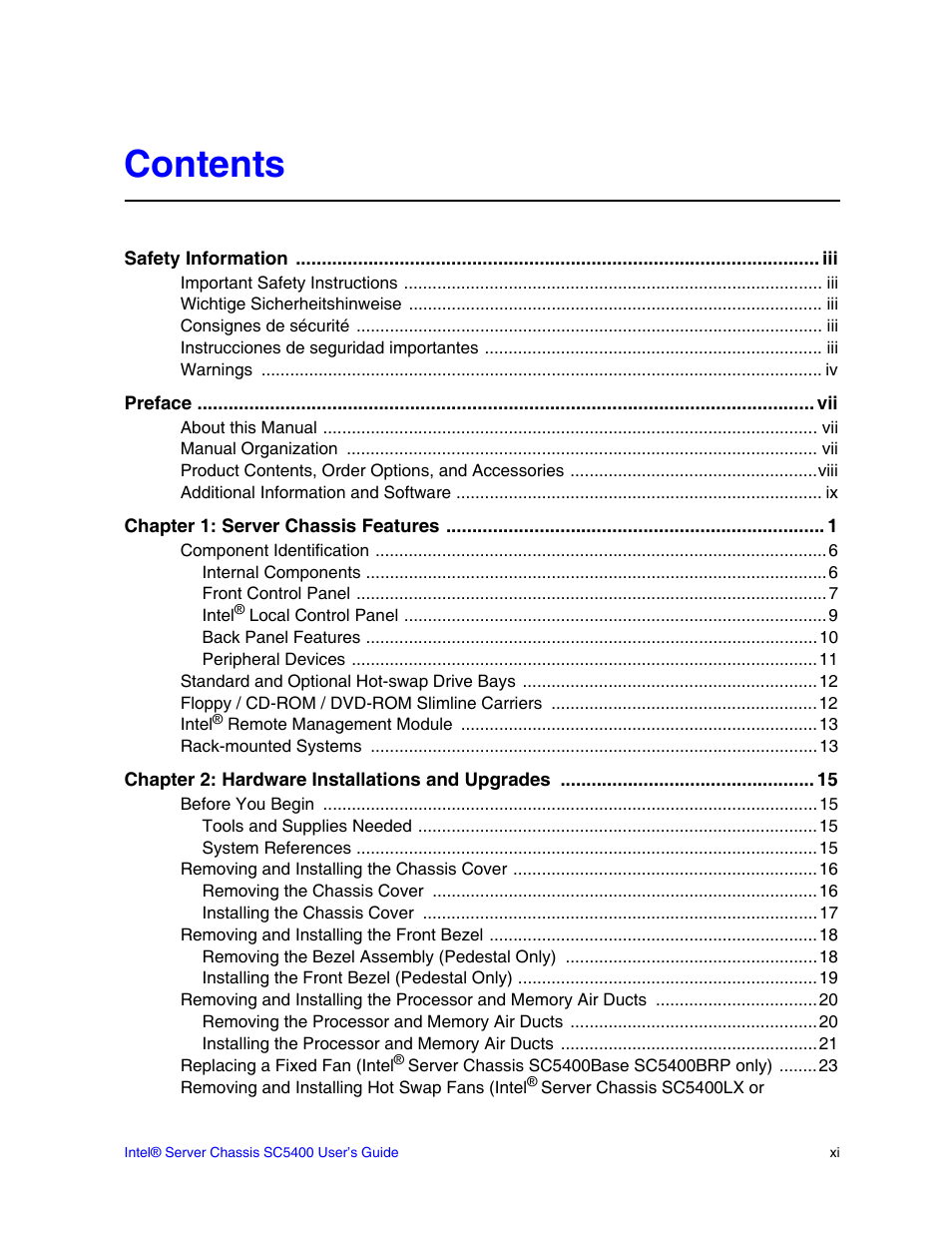 Intel SC5400 User Manual | Page 11 / 146