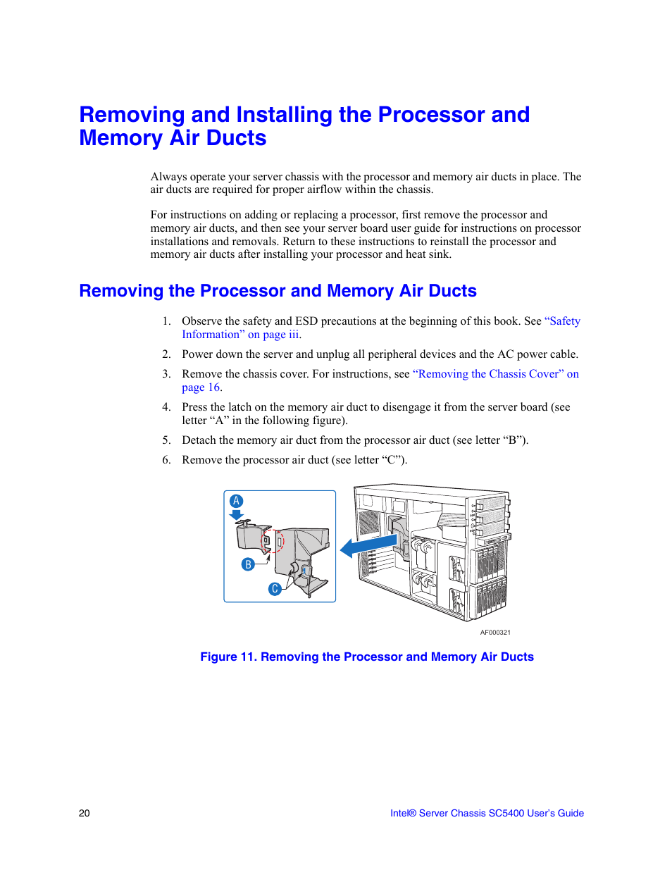 Removing the processor and memory air ducts | Intel SC5400 User Manual | Page 38 / 146