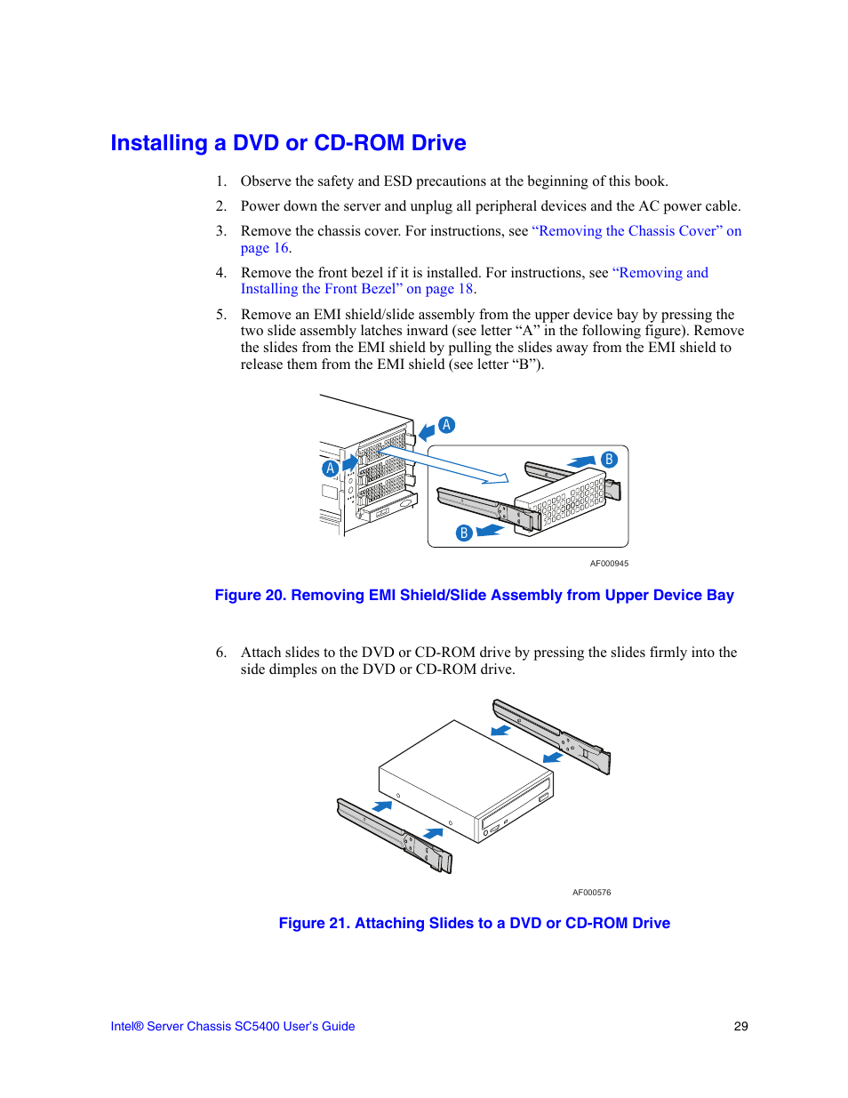 Installing a dvd or cd-rom drive | Intel SC5400 User Manual | Page 47 / 146