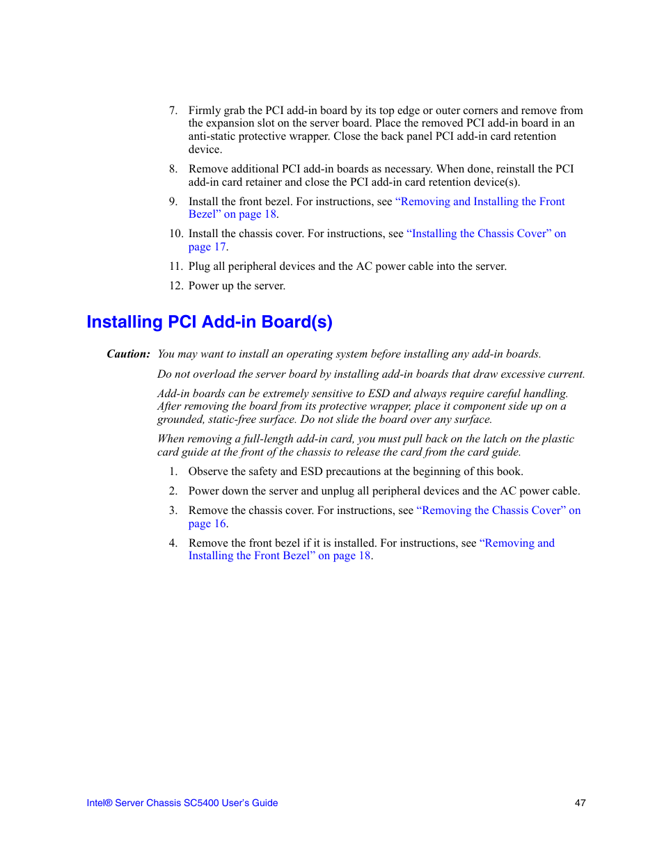 Installing pci add-in board(s) | Intel SC5400 User Manual | Page 65 / 146