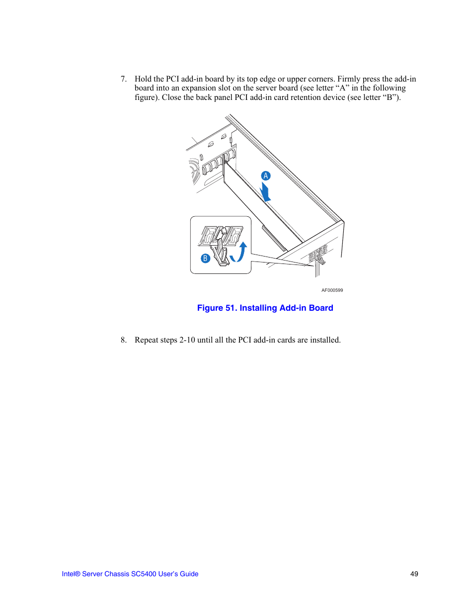 Figure 51. installing add-in board | Intel SC5400 User Manual | Page 67 / 146