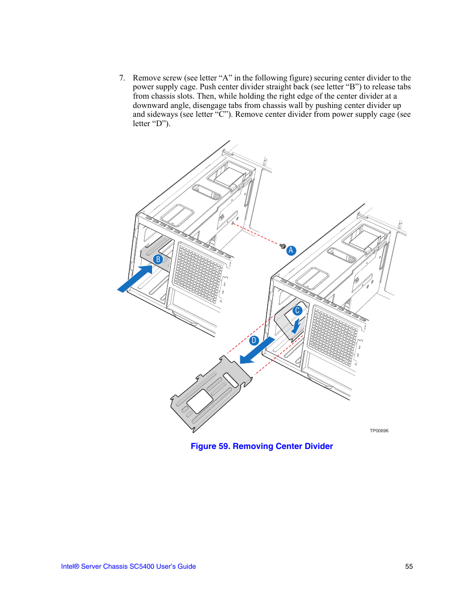 Figure 59. removing center divider | Intel SC5400 User Manual | Page 73 / 146