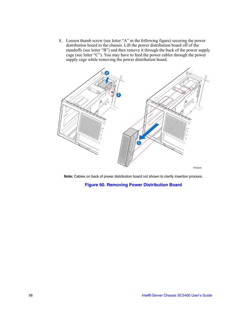 Figure 60. removing power distribution board | Intel SC5400 User Manual | Page 74 / 146