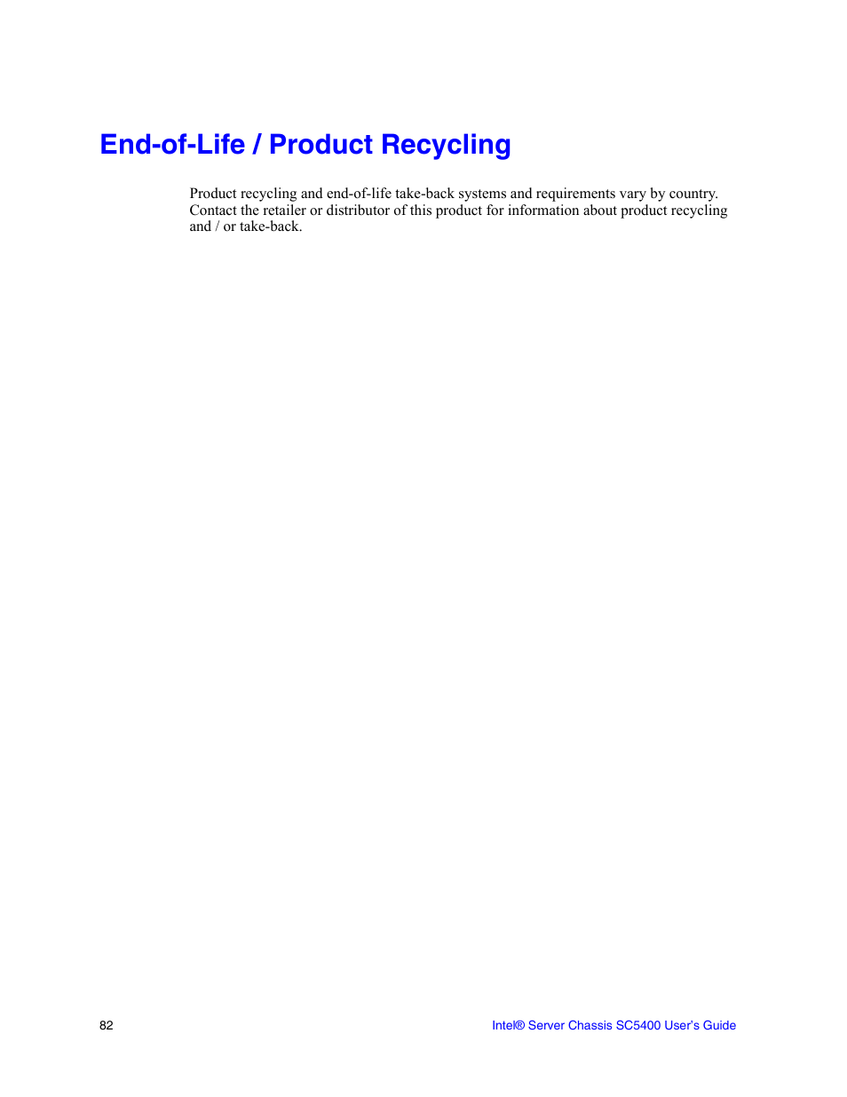 End-of-life / product recycling | Intel SC5400 User Manual | Page 96 / 146