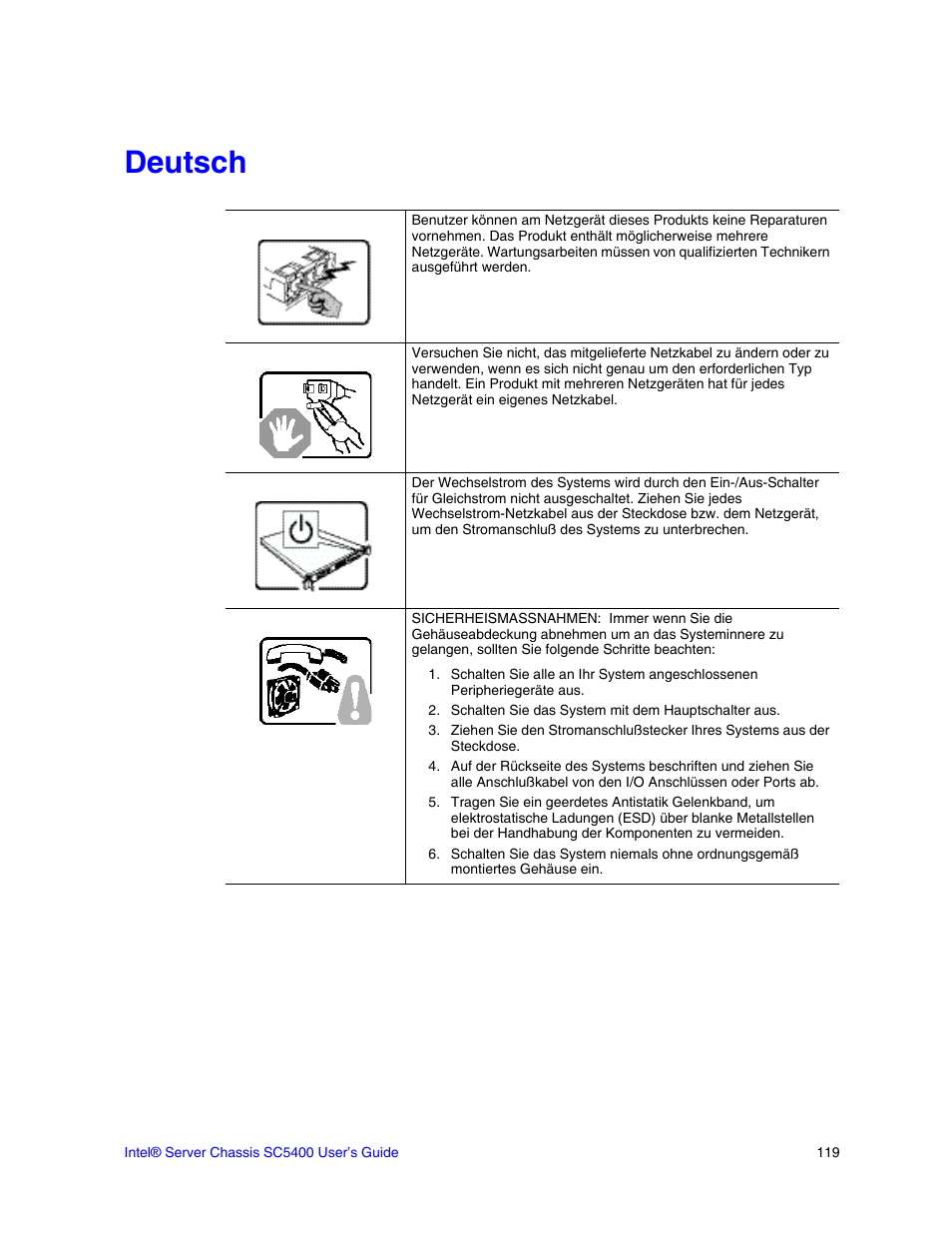 Deutsch | Intel SC5400 User Manual | Page 99 / 146