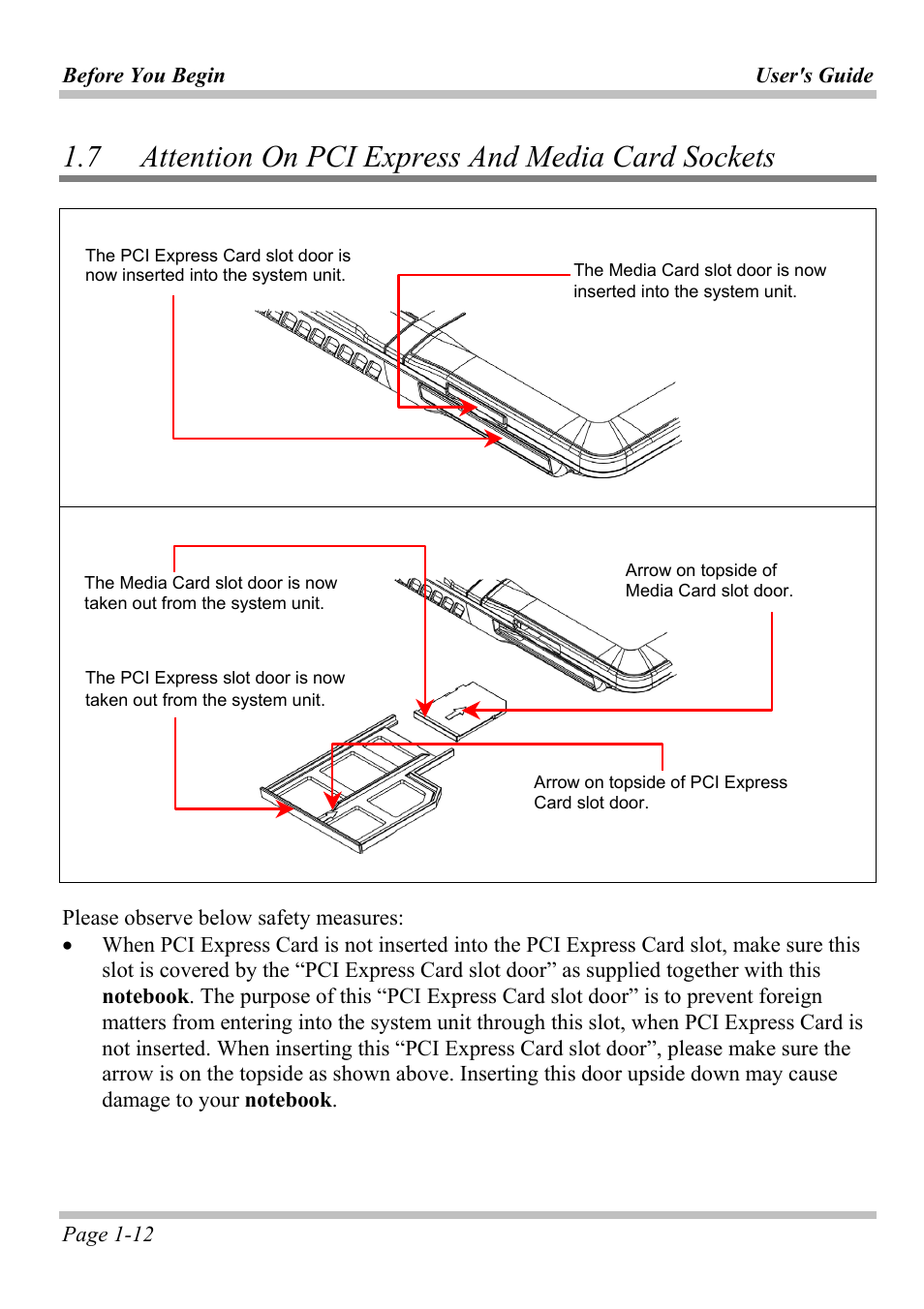 7 attention on pci express and media card sockets, Ttention, Pci e | Xpress, Edia, Ockets | Intel W653UI1 User Manual | Page 18 / 50
