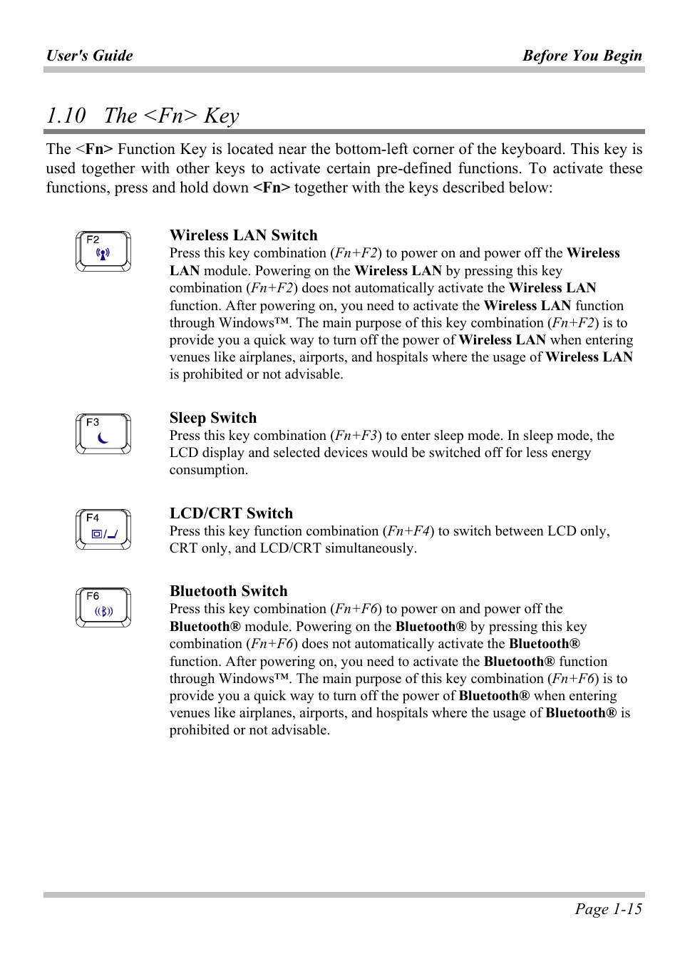 10 the <fn> key, 10 t | Intel W653UI1 User Manual | Page 21 / 50