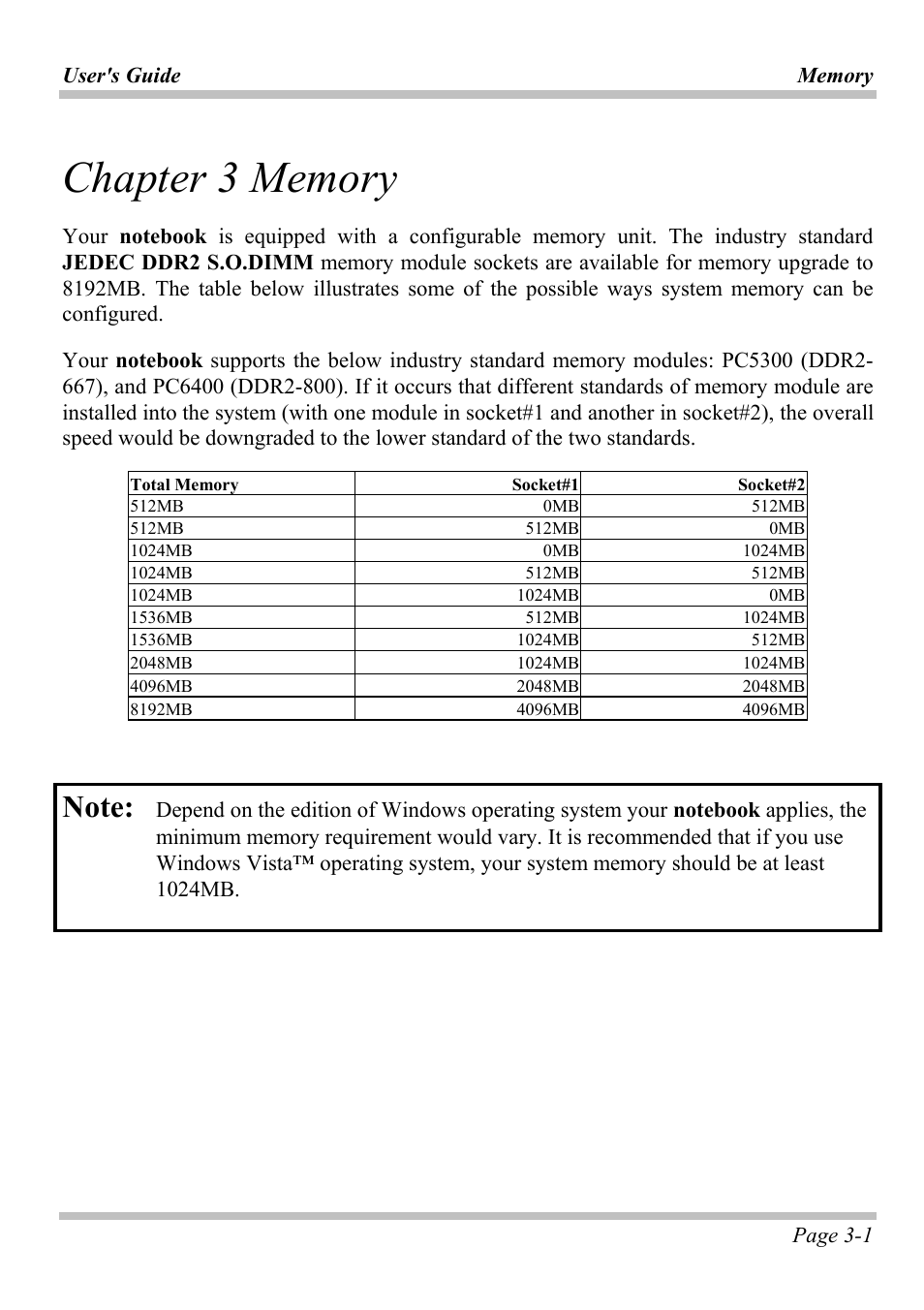 Chapter 3 memory, Chapter 3 memory -1 | Intel W653UI1 User Manual | Page 29 / 50