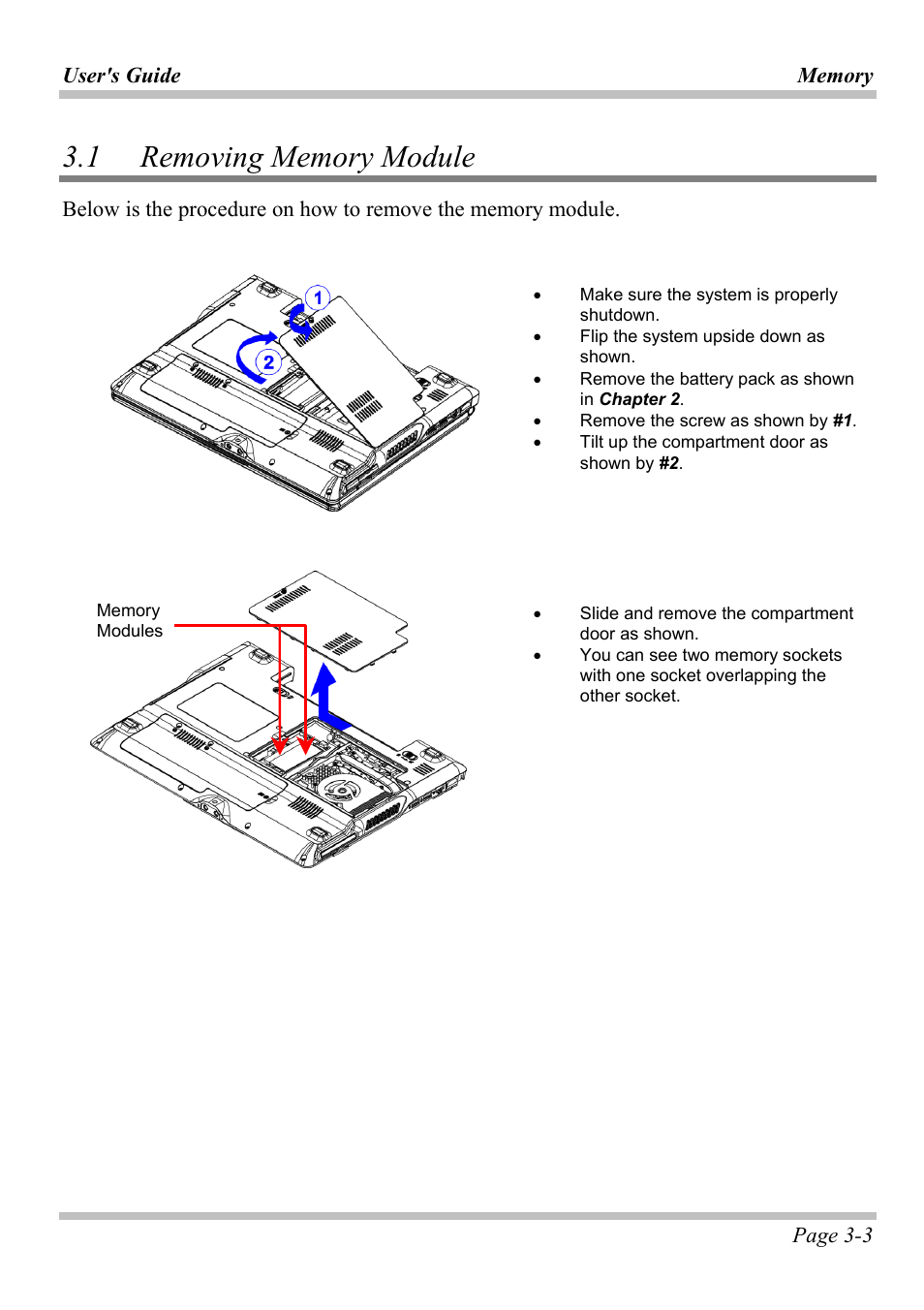 1 removing memory module, Emoving, Emory | Odule | Intel W653UI1 User Manual | Page 31 / 50