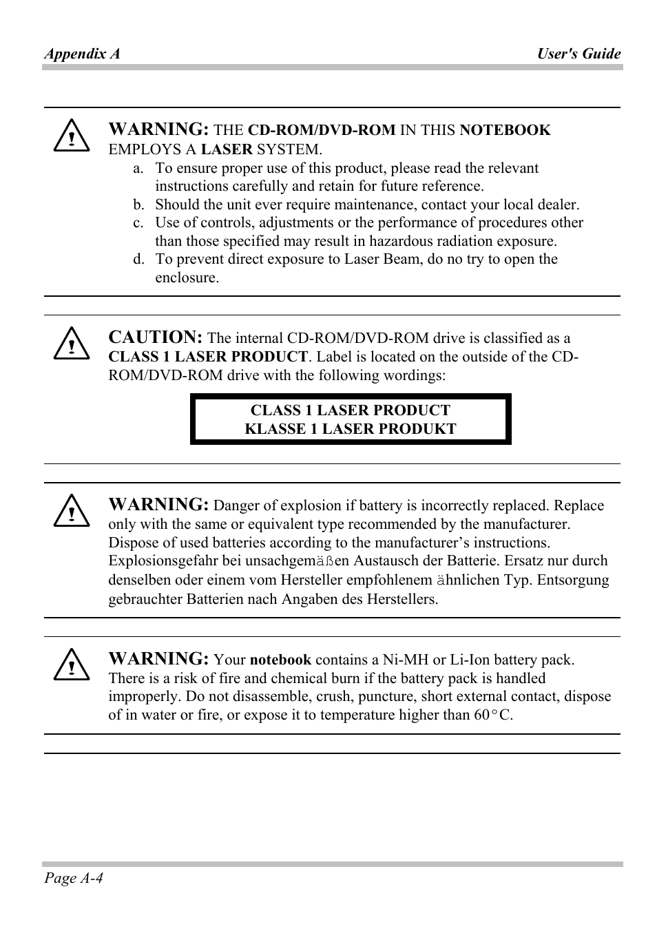 Warning, Caution | Intel W653UI1 User Manual | Page 40 / 50