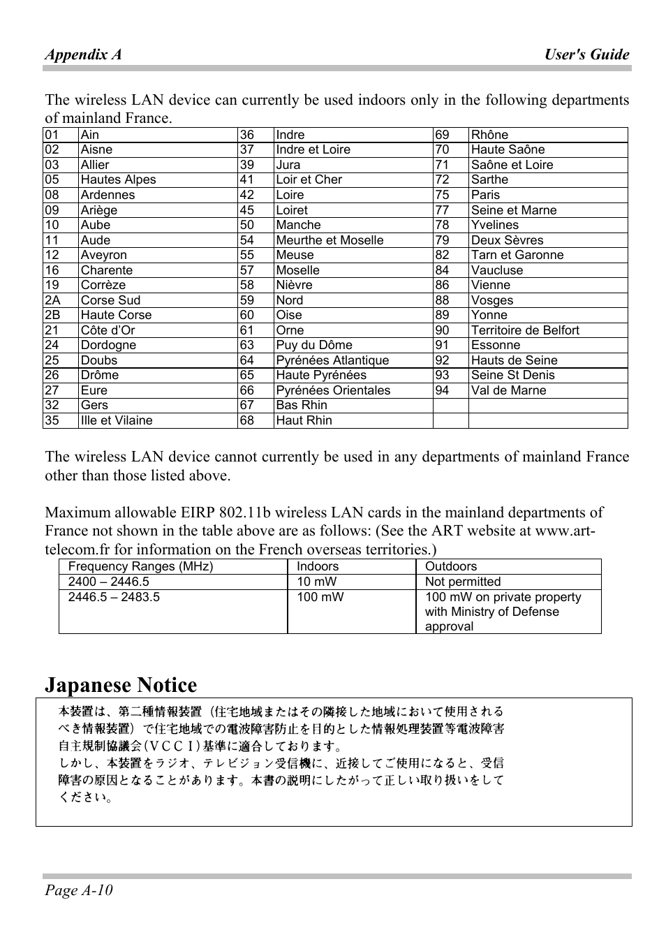 Japanese notice, Page a-10 | Intel W653UI1 User Manual | Page 46 / 50