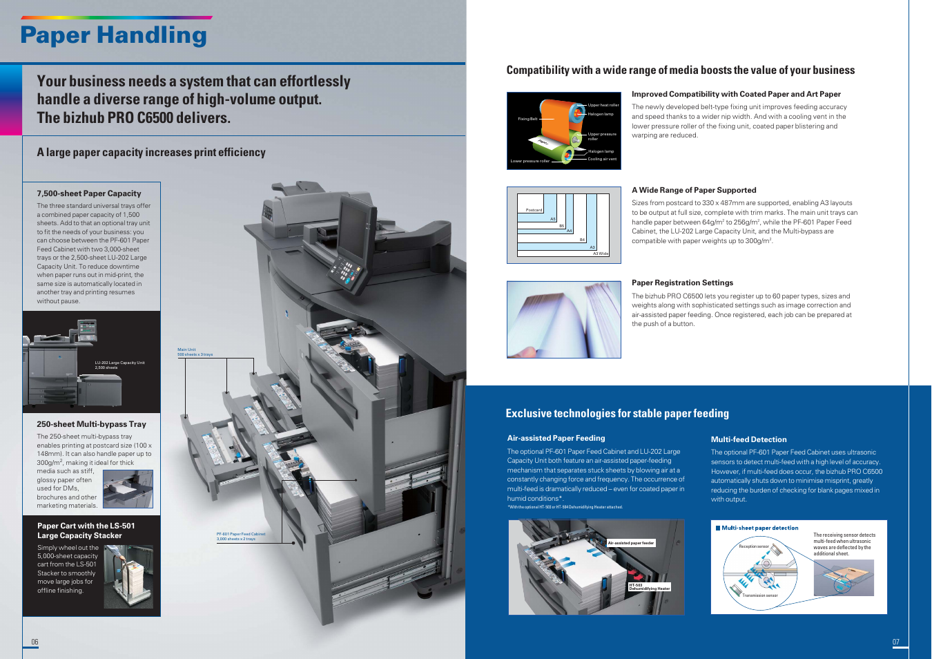 Paper handling, A large paper capacity increases print efficiency | Intel bizhub PRO C6500 User Manual | Page 4 / 8