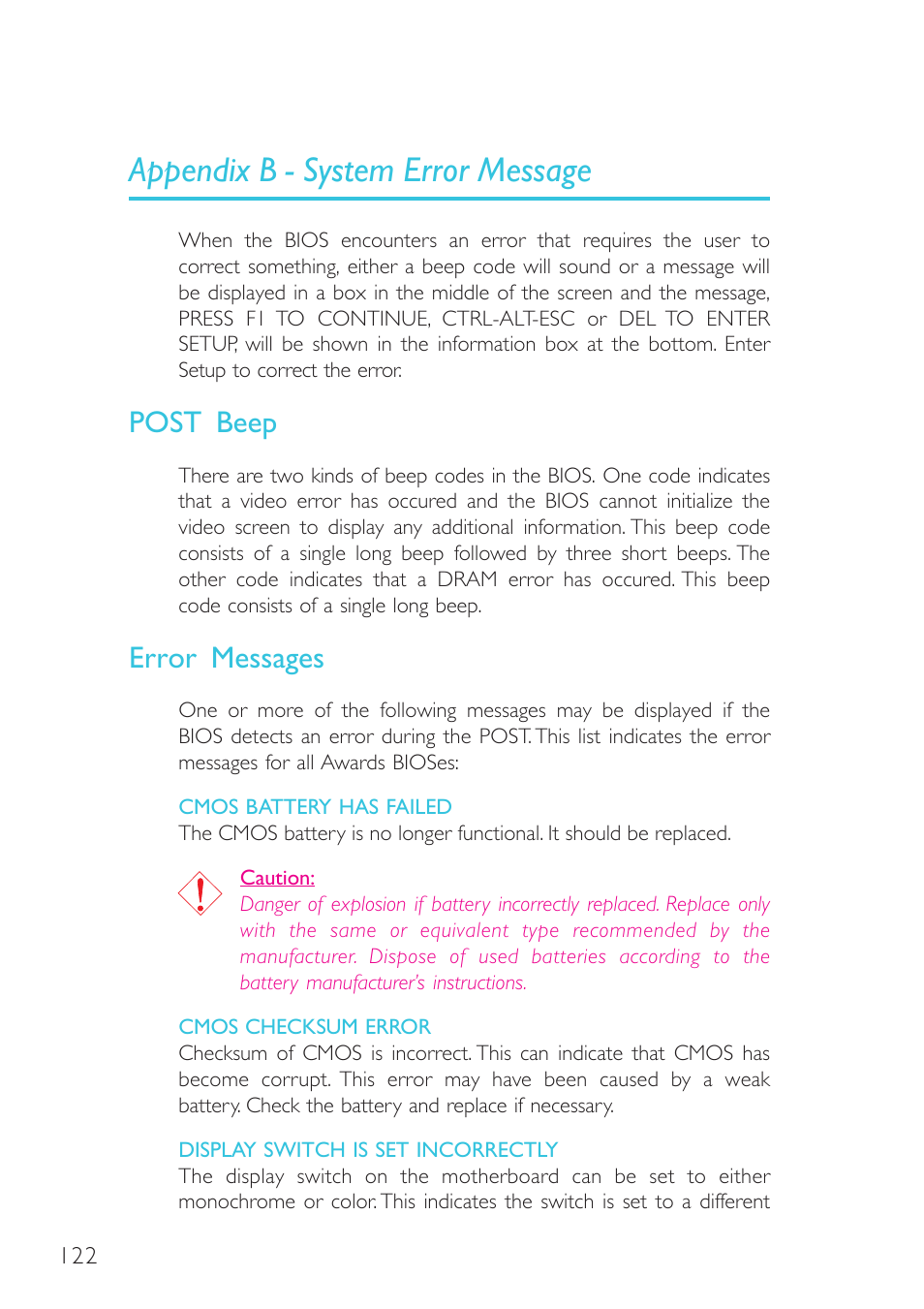 Appendix b - system error message | Intel System Board G4H875-B User Manual | Page 122 / 129