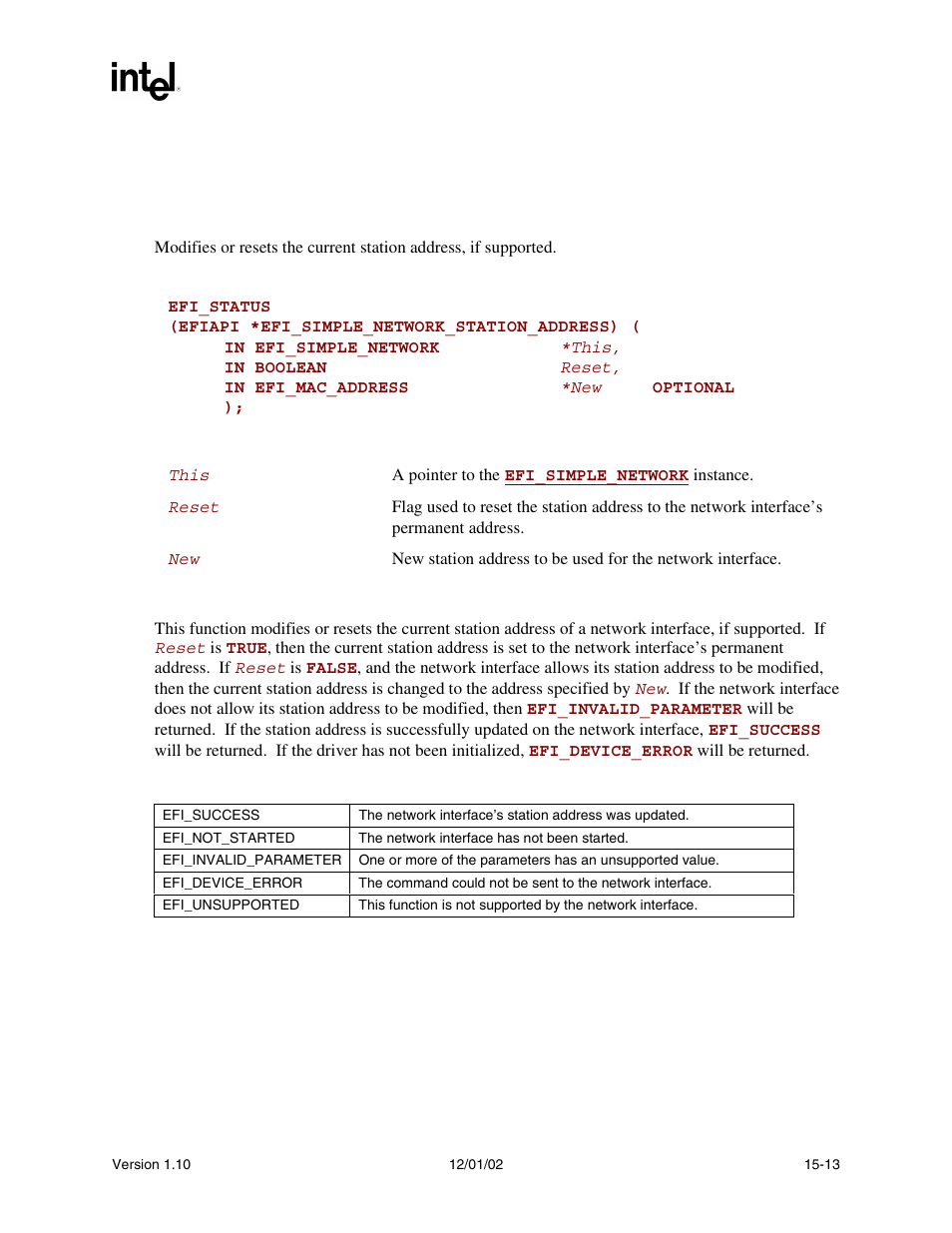Efi_simple_network.stationaddress(), Stationaddress() | Intel Extensible Firmware Interface User Manual | Page 619 / 1084