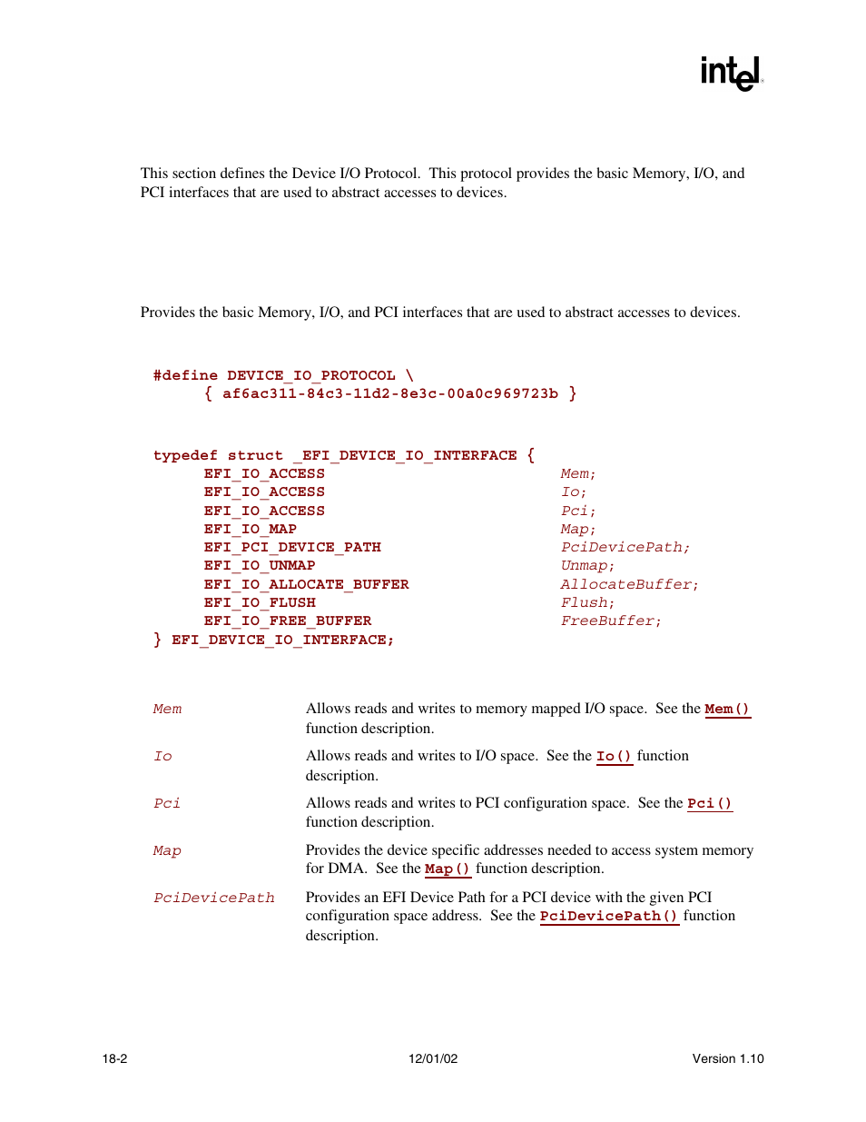 2 device_io protocol, Device_io protocol, Device_io | Device i/oprotocol | Intel Extensible Firmware Interface User Manual | Page 762 / 1084