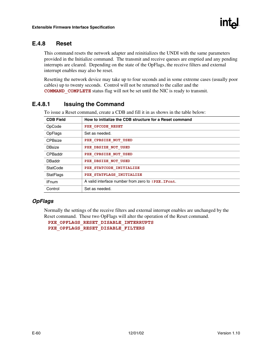 E.4.8 reset, E.4.8.1 issuing the command | Intel Extensible Firmware Interface User Manual | Page 926 / 1084