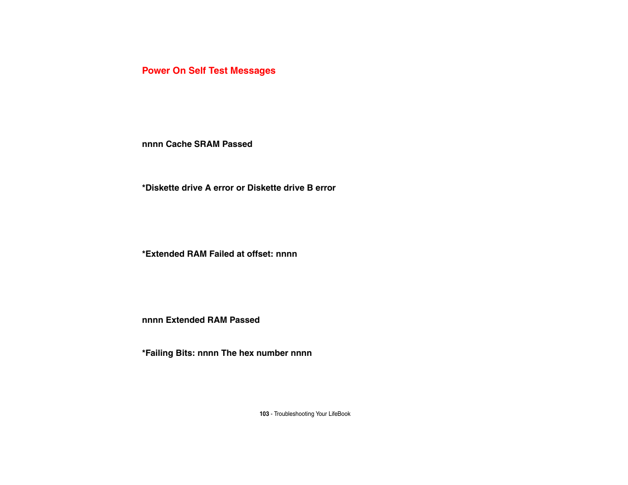Power on self test messages, See “power | Intel Fujitsu P8010 User Manual | Page 104 / 195