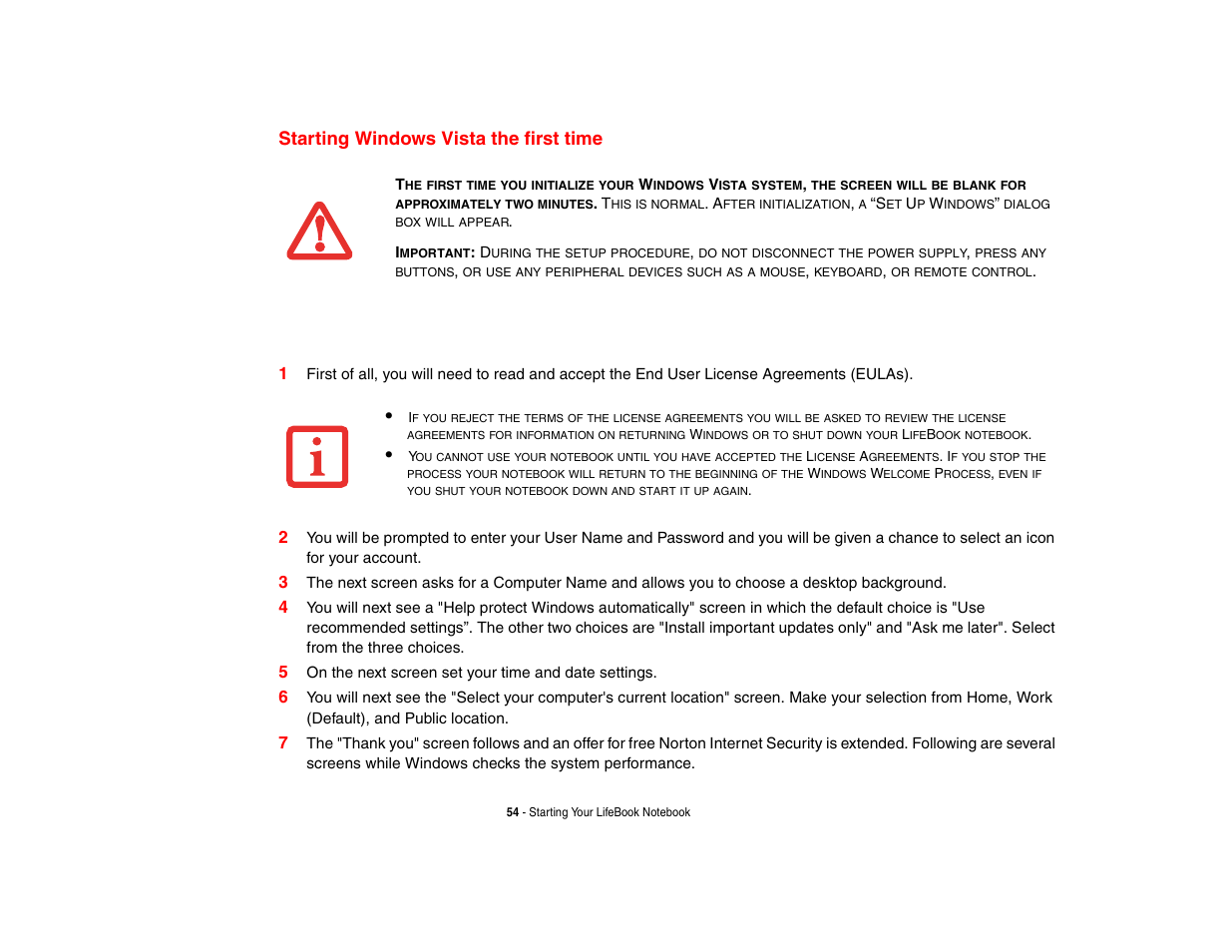 Starting windows vista the first time | Intel Fujitsu P8010 User Manual | Page 55 / 195